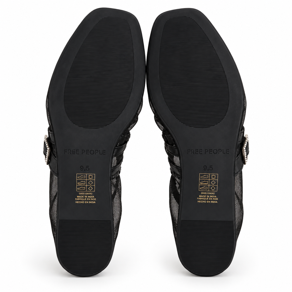 Free People Black Mesh Rhinestone Mary Jane Flats – Size 9.5