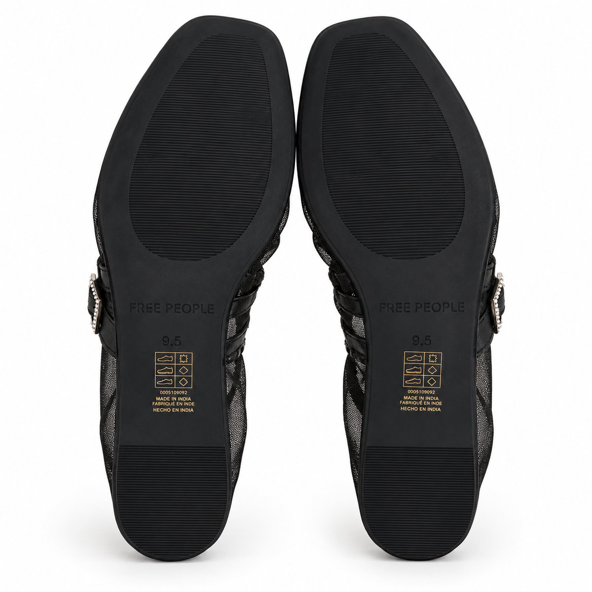 Free People Black Mesh Rhinestone Mary Jane Flats – Size 9.5