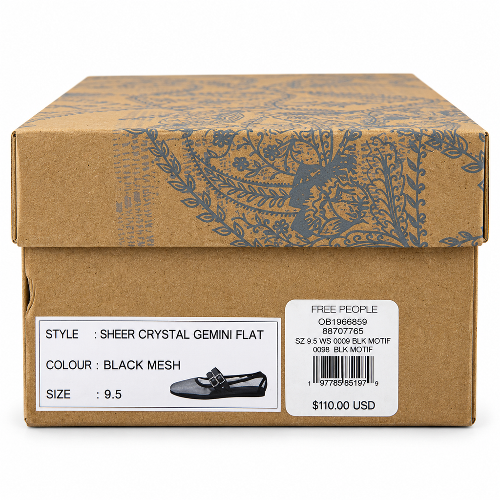 Free People Black Mesh Rhinestone Mary Jane Flats – Size 9.5