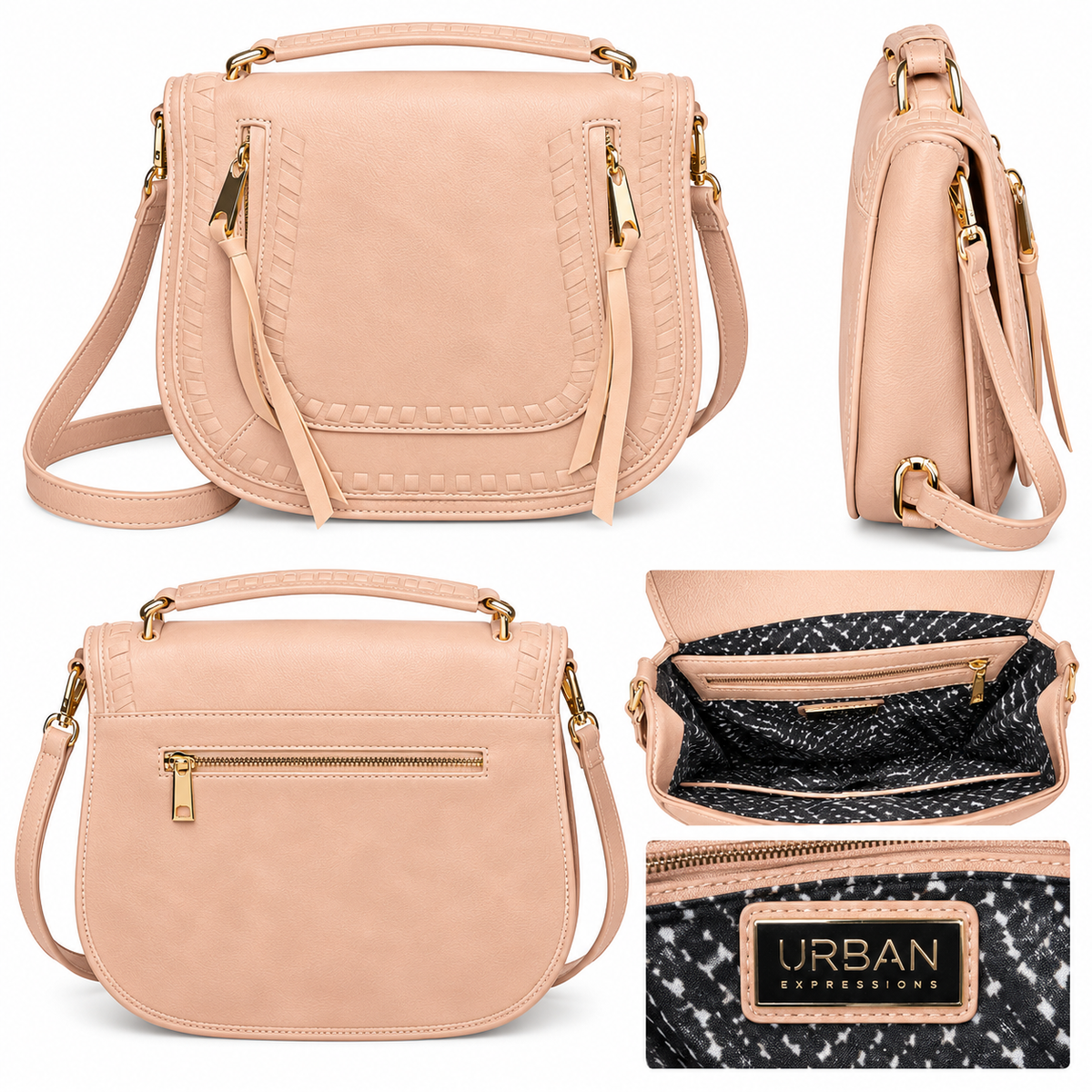 Urban Expressions Blush Beige Woven Saddle Crossbody Bag