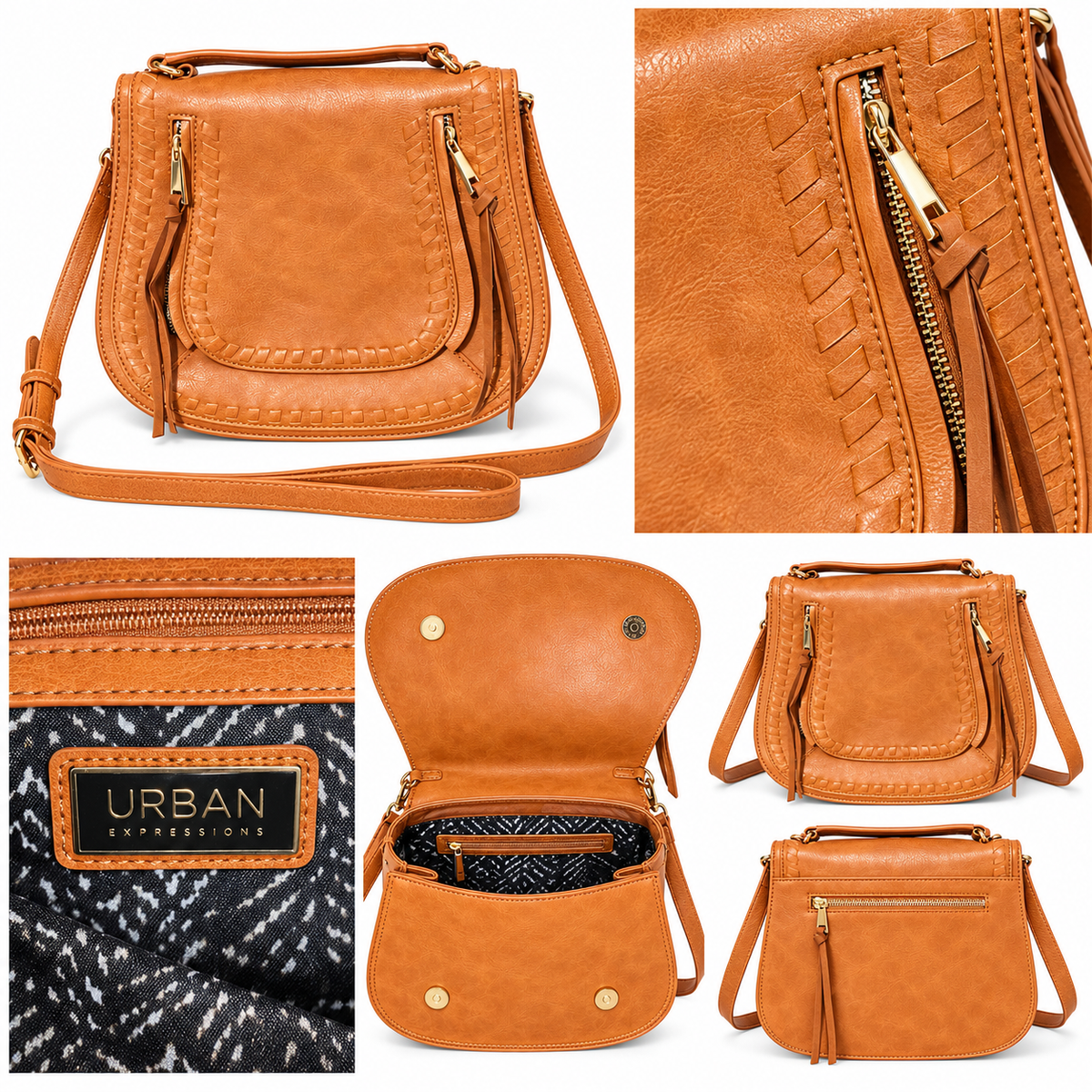 Urban Expressions Cognac Woven Saddle Crossbody Bag