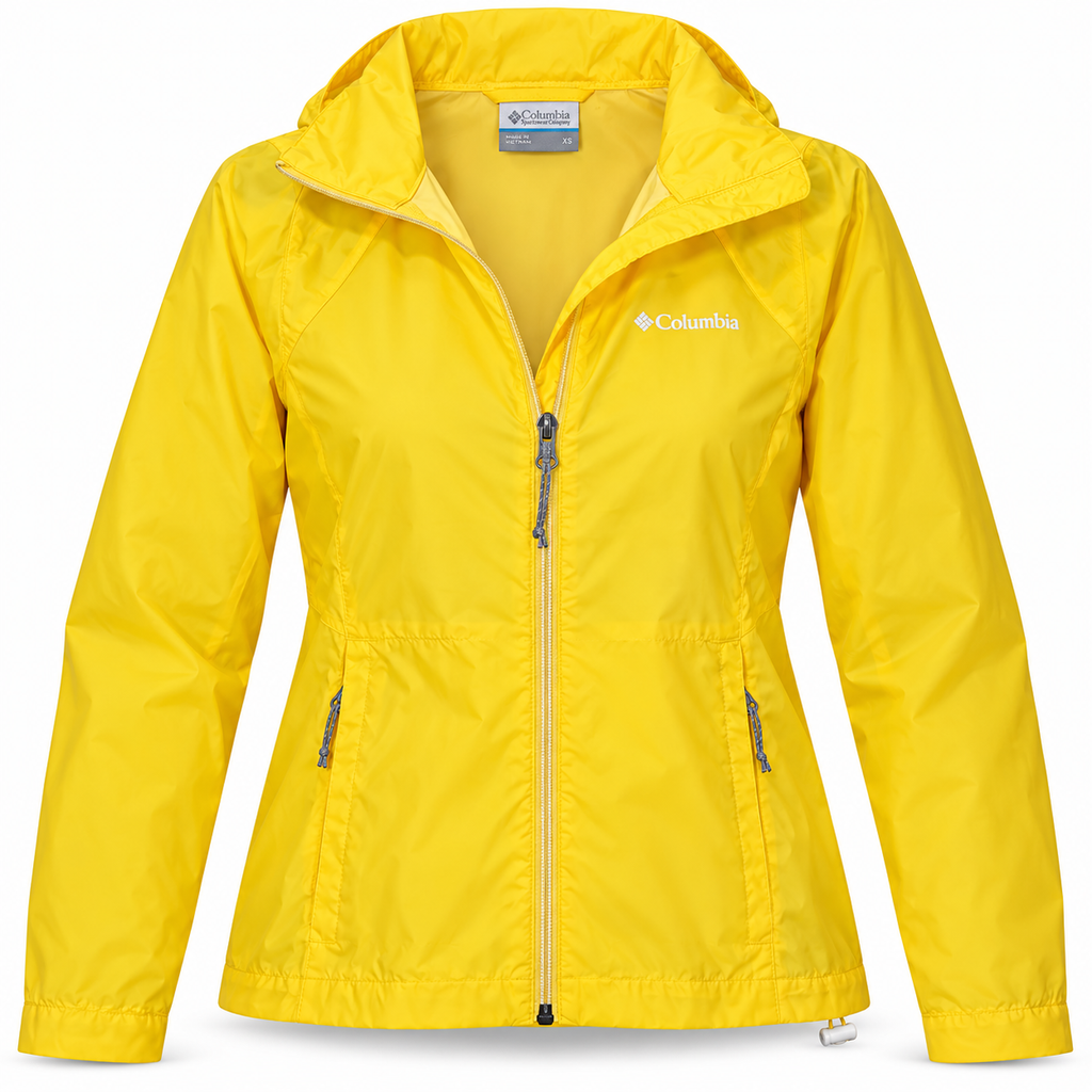 Columbia Bright Yellow Lightweight Hooded Rain Jacket – XS