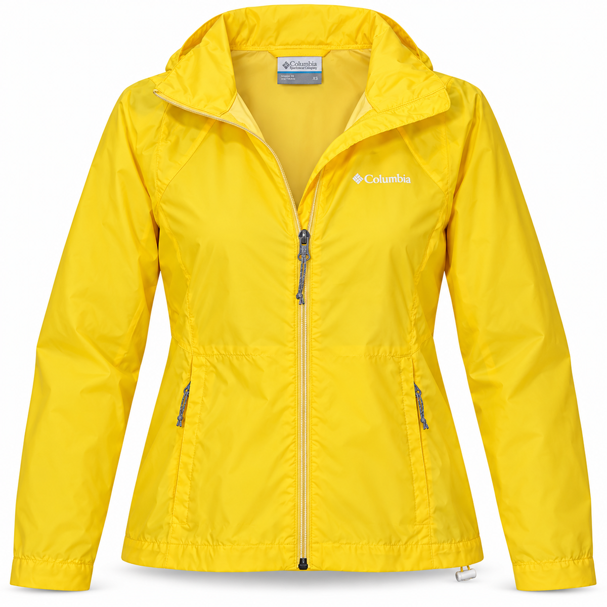 Columbia Bright Yellow Lightweight Hooded Rain Jacket – XS