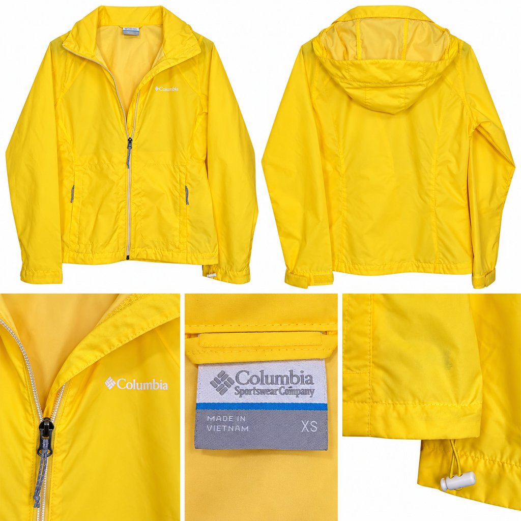 Columbia Bright Yellow Lightweight Hooded Rain Jacket – XS