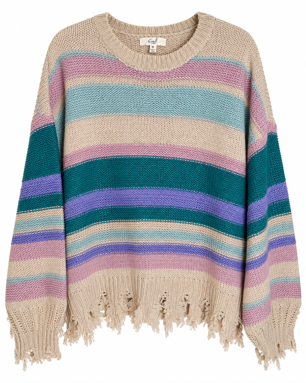 Easel Los Angeles NWT Distressed Multicolor Striped Sweater Size Medium